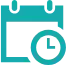 Teal calendar with a clock overlay, representing booking a TrackMan golf session at Silverwood’s in Kanata.