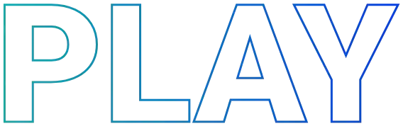 Large, blue-to-teal gradient outlined letters spelling PLAY at Silverwood’s Golf & Lounge in Kanata.