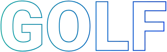 Large blue outline letters spelling GOLF at Silverwood’s Golf & Lounge in Kanata.